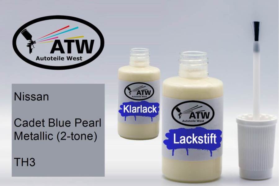 Nissan, Cadet Blue Pearl Metallic (2-tone), TH3: 20ml Lackstift + 20ml Klarlack - Set, von ATW Autoteile West.